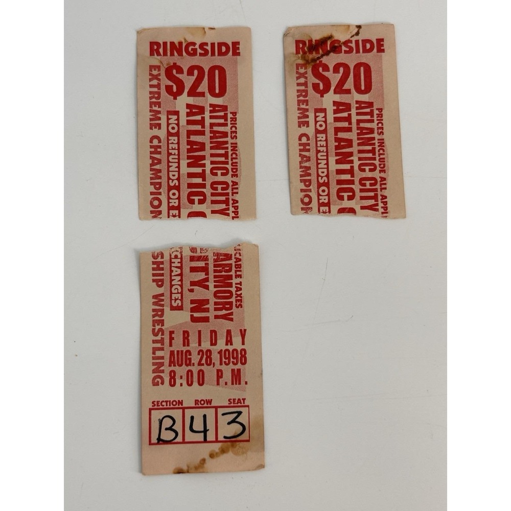 Vintage ECW Live Event Tickets Wildwood NJ August 1998 Ringside Ticket Stubs